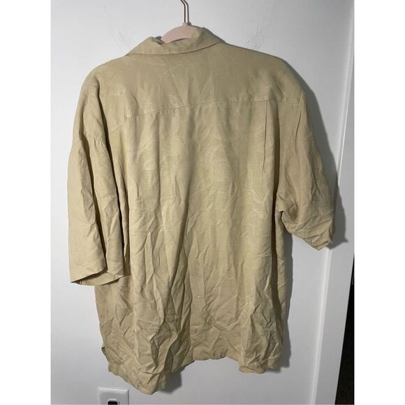 Joseph & Feiss Shirt Mens Size Large Tan 100% Silk Camp Palms Textured Button Up - Picture 5 of 6